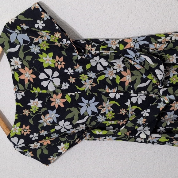 ModCloth Befits Your Brilliance Cap Sleeve Floral Dress Waist Tie Navy Blue - Picture 8 of 14